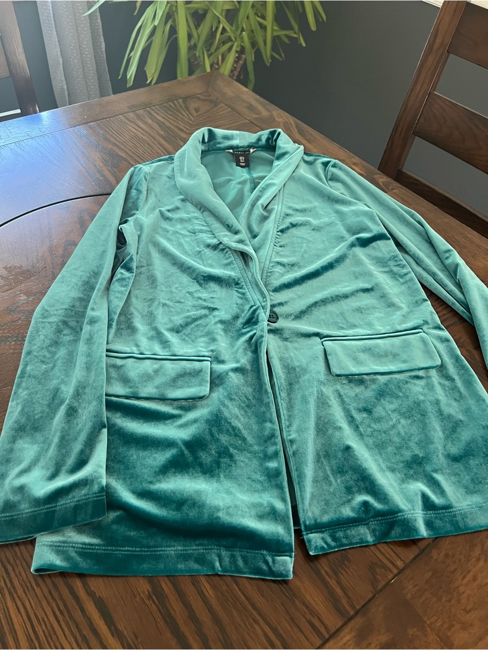 Sincerely Jules Blue Solid Velvet Collared Open Front Blazer Women’s S # 676